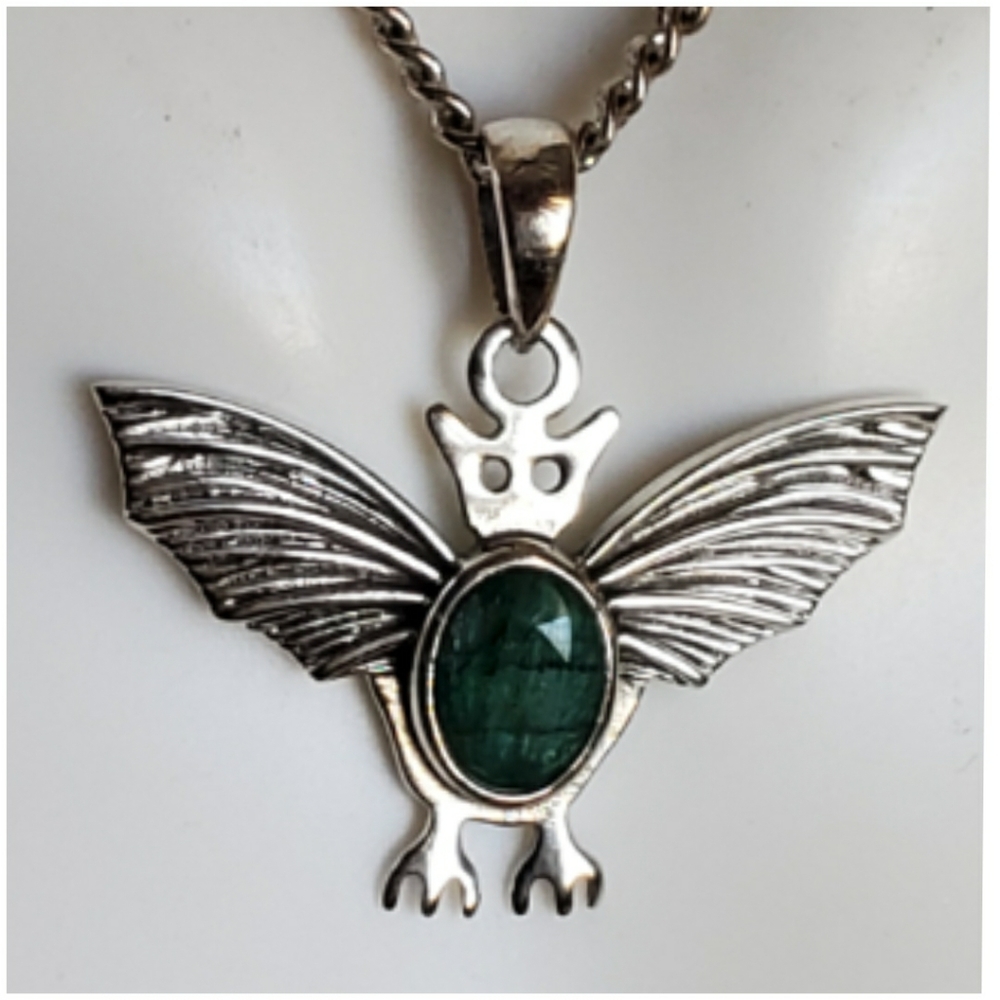 Genuine 1ct Natural Emerald Batty Pendant